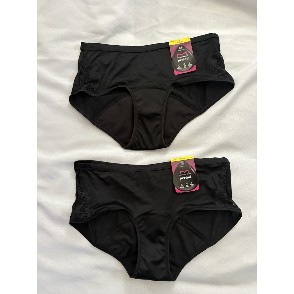 NEW Maidenform Moderate Period Hipster Panty Black 2 Pair Women's Medium DMLBSM